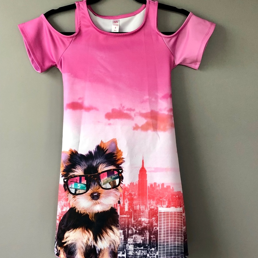 Justice Girls Cold Shoulder Dress NYC Puppy Sz 8